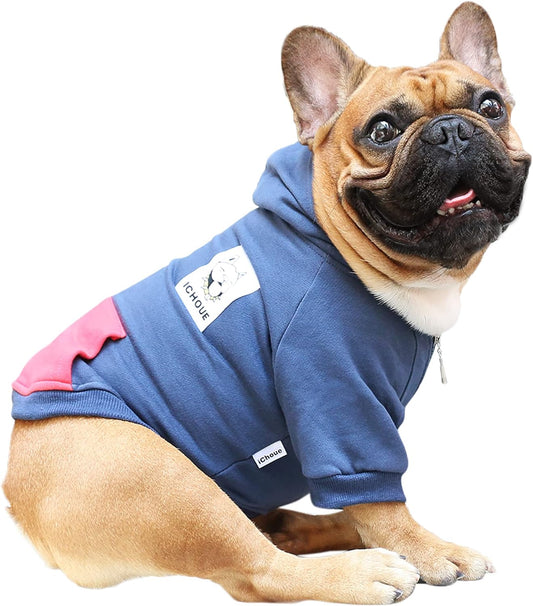 French Bulldog Hoodies and Sweatshirts for Dogs - Suitable for Frenchies, Pugs, English Bulldogs, Boston Terriers, Pitbulls - Navy, Medium Size, Winter Apparel